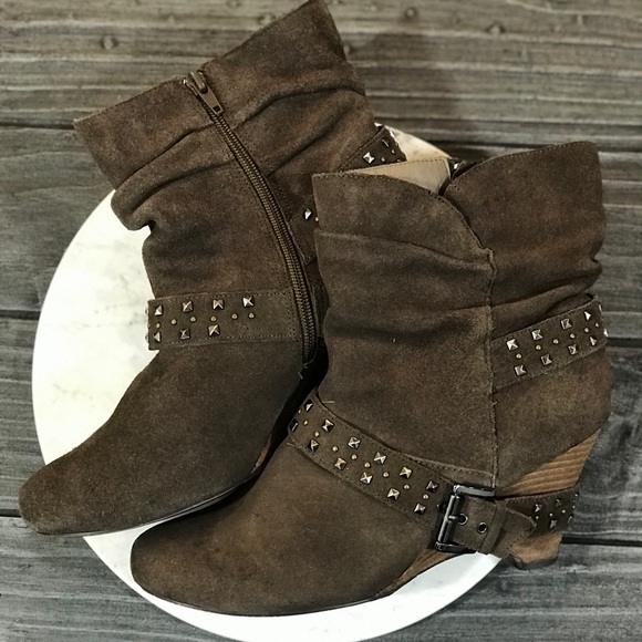 Brown Distressed Leather Slouch Wedge Boots - Picture 7 of 7